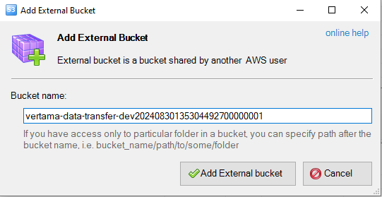 S3 Browser mit markiertem Bereich zum Hinzufügen des Buckets