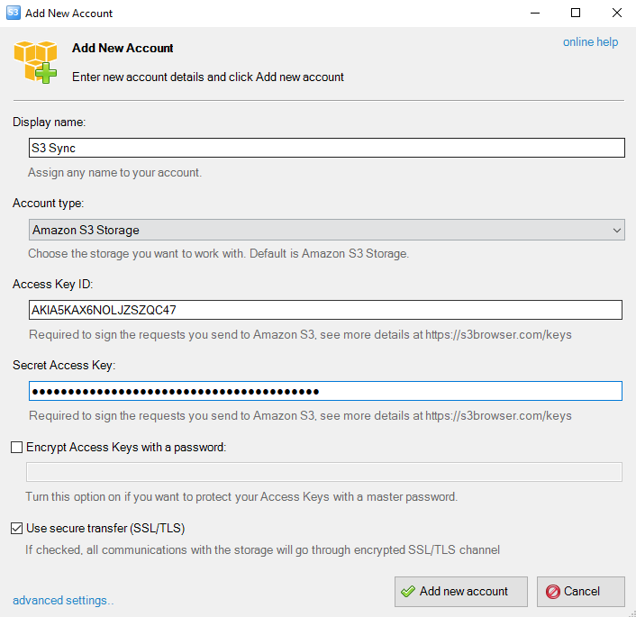S3 Browser Account Einrichtung